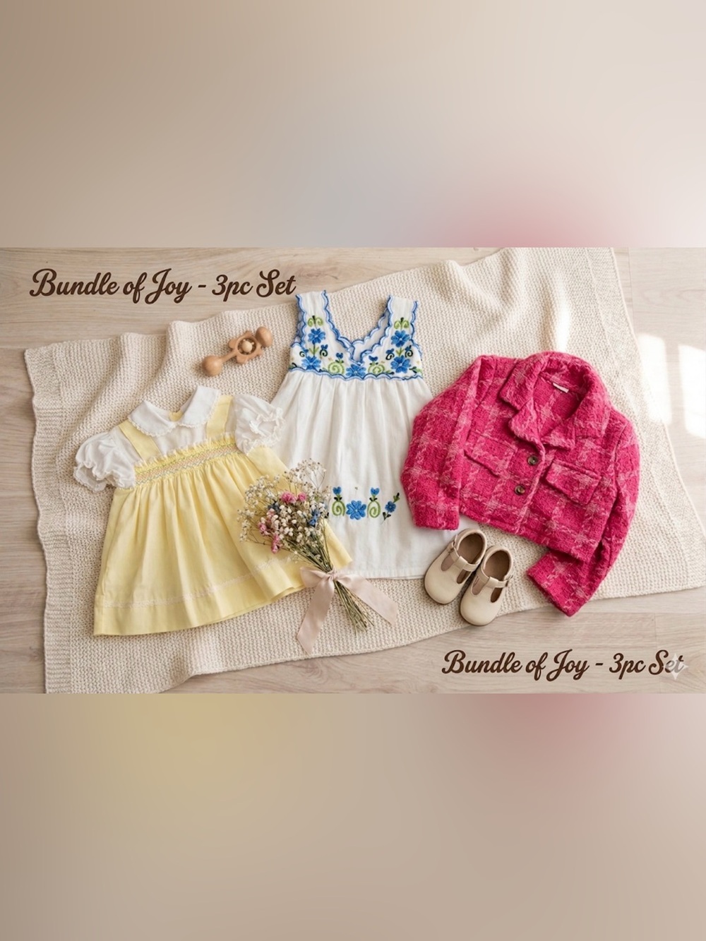 #25-Vintage 🎀 Girls Dress Bundle 3pc Lot Boho Embroidered Dress Tweed Jacket 2T